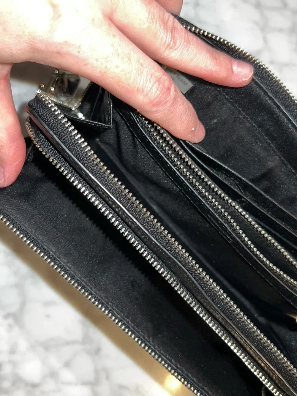 Coach Black Leather Zip-Around Wristlet/Wallet with Silver Logo